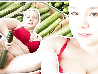 Witness this scorching teeny get her taut cootchie screwed by a gigantic cucumber!