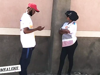 Nigerian female with a huge butt takes a rock-hard schlong in her booty while on the street