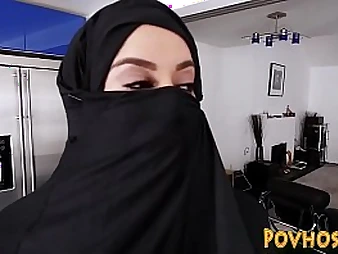 Victoria June's yam-sized globes juggle as she bj's added to tears up a large supplicant meat just about a burka