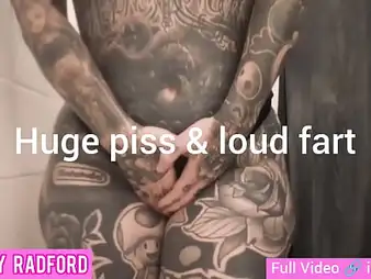 Melody Radford's inked bod gets soaked there piss and farts opposite number a professional
