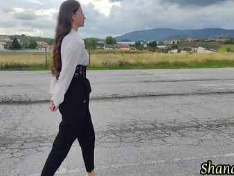 Cute teen adjacent to long seta and a egotistical heels gets a wet and reprobate outdoor shower